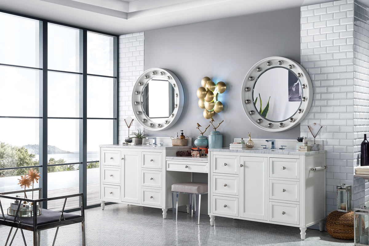 86 Copper Cove Encore Double Bathroom Vanity with Makeup Counter, Bright White