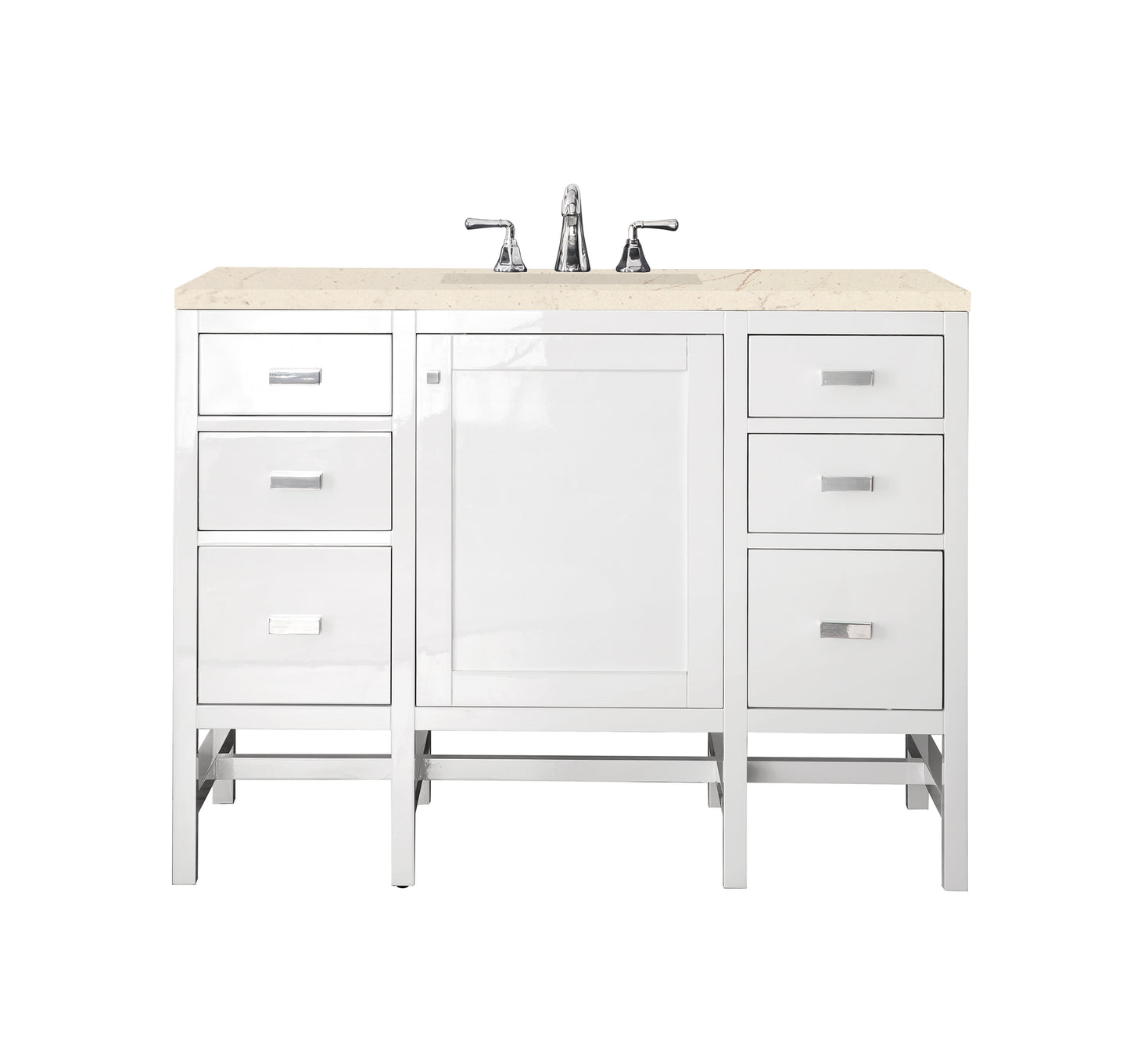 Addison 48" Single Vanity Cabinet, Glossy White, w/ 3 CM Eternal Marfil Top James Martin Vanities