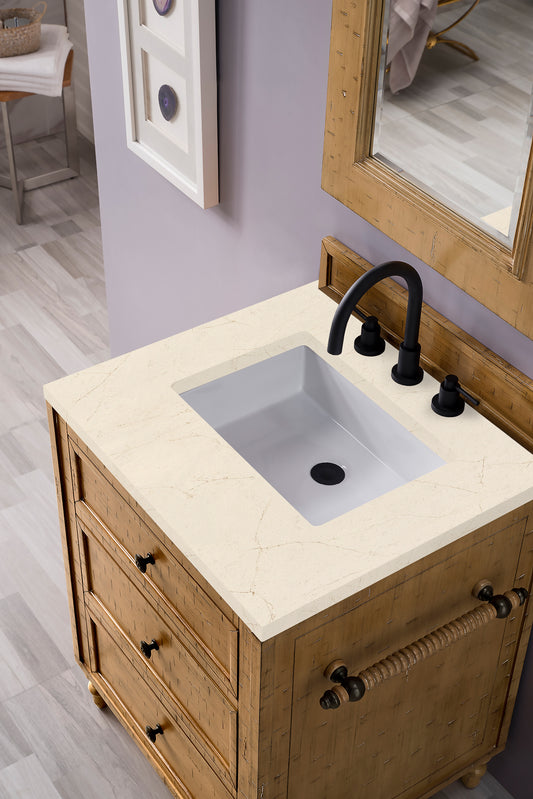 Copper Cove 26" Single Vanity Cabinet, Driftwood Patina, w/ 3 CM Eternal Marfil Quartz Top James Martin