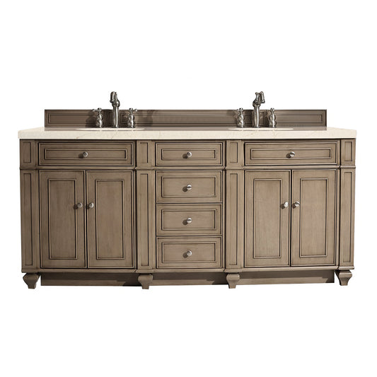 Bristol 72" Double Vanity, Whitewashed Walnut, w/ 3 CM Eternal Marfil Quartz Top James Martin Vanities