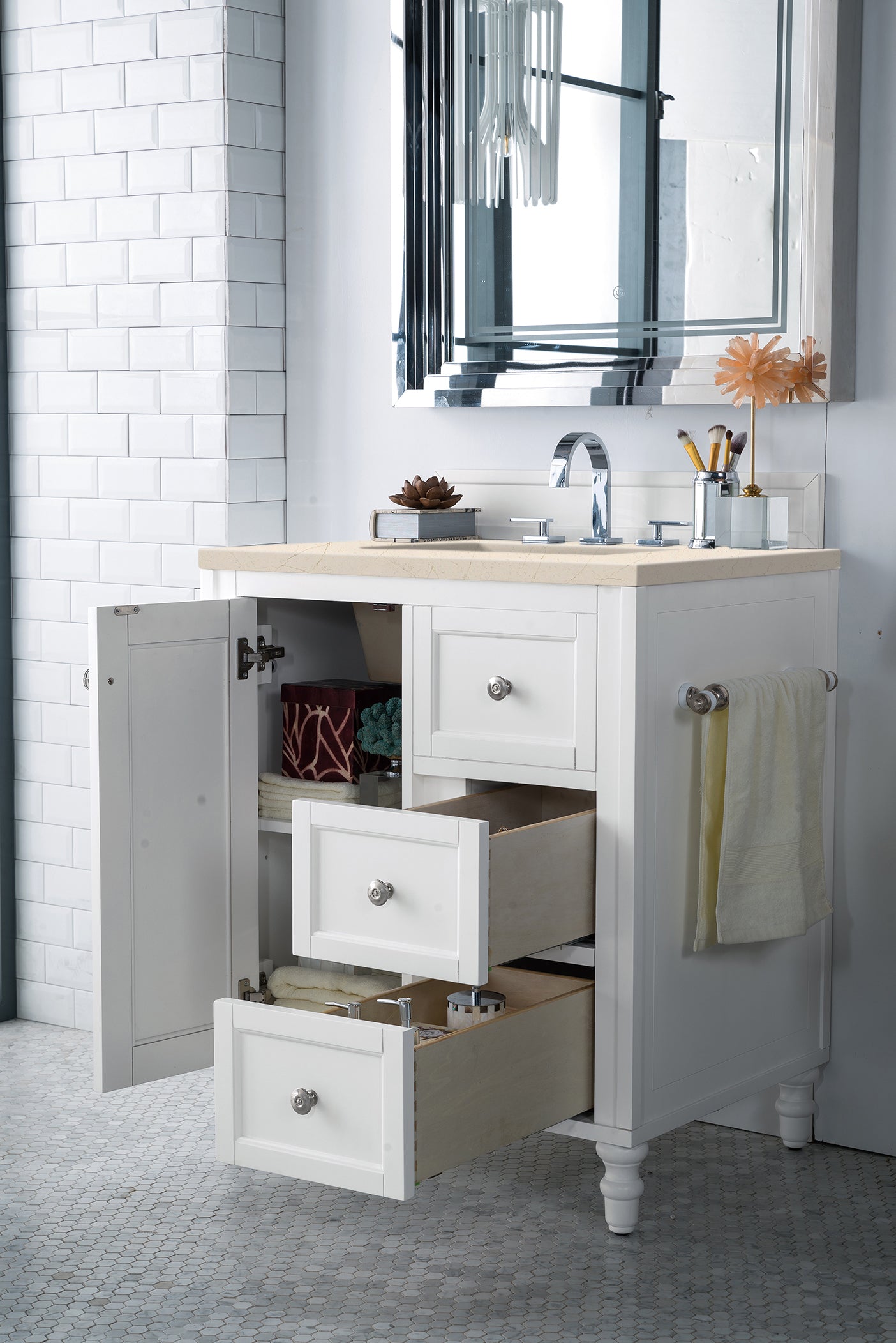 Bathroom Vanities Outlet Atlanta Renovate for LessCopper Cove Encore 30" Single Vanity, Bright White w/ 3 CM Eternal Marfil Quartz Top
