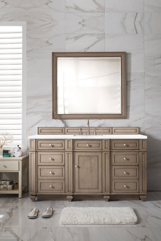 Bristol 60" Single Vanity, Whitewashed Walnut, w/ 3 CM Arctic Fall Solid Surface Top James Martin Vanities