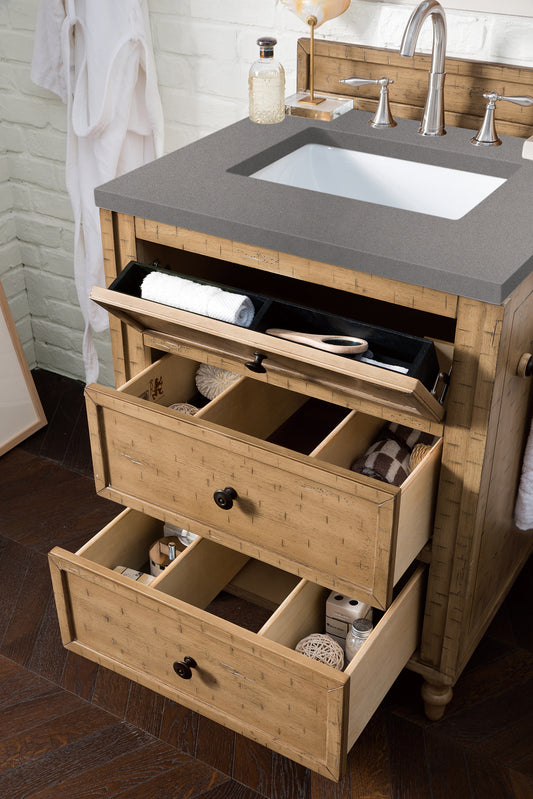 Copper Cove 26" Single Vanity Cabinet, Driftwood Patina, w/ 3 CM Grey Expo Quartz Top James Martin