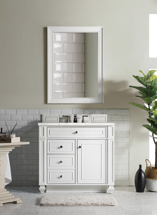 Bristol 36" Single Vanity, Bright White, w/ 3 CM Eternal Jasmine Pearl Quartz Top James Martin Vanities