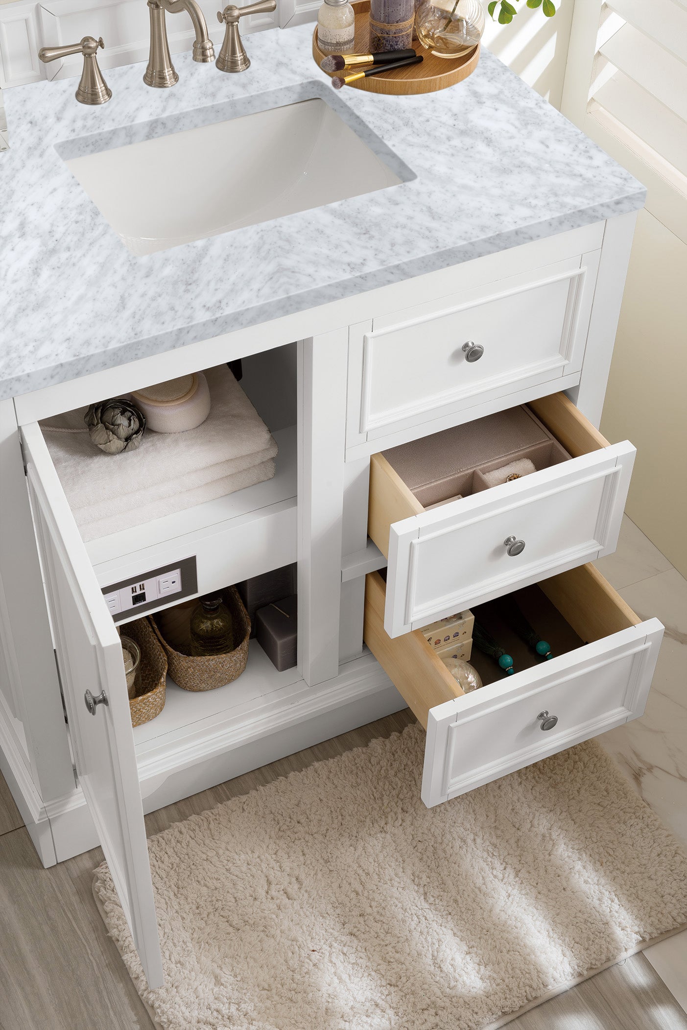 Bathroom Vanities Outlet Atlanta Renovate for LessDe Soto 36" Single Vanity, Bright White w/ 3 CM Carrara Marble Top