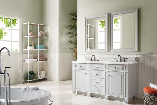 Bristol 60" Double Vanity, Bright White, w/ 3 CM White Zeus Quartz Top James Martin Vanities