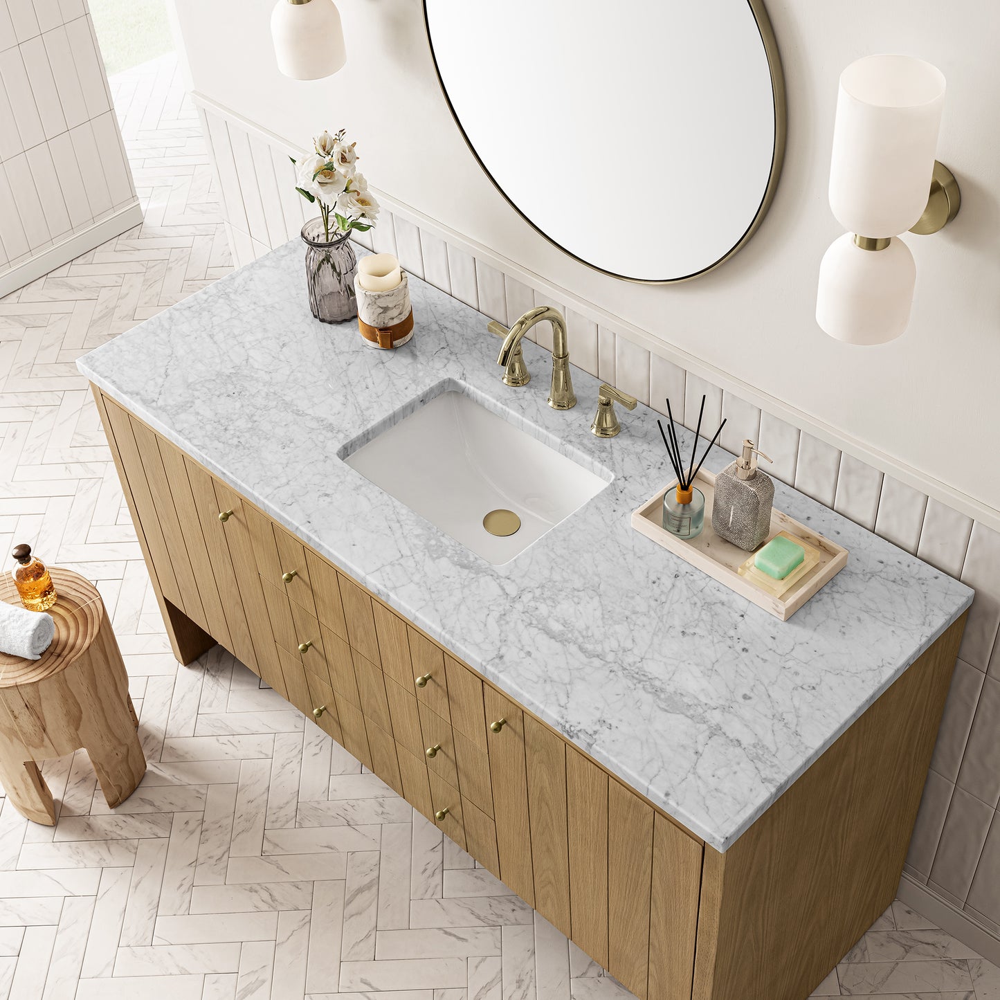 Bathroom Vanities Outlet Atlanta Renovate for LessHudson 60" Single Vanity, Light Natural Oak w/ 3CM Carrara Marble Top