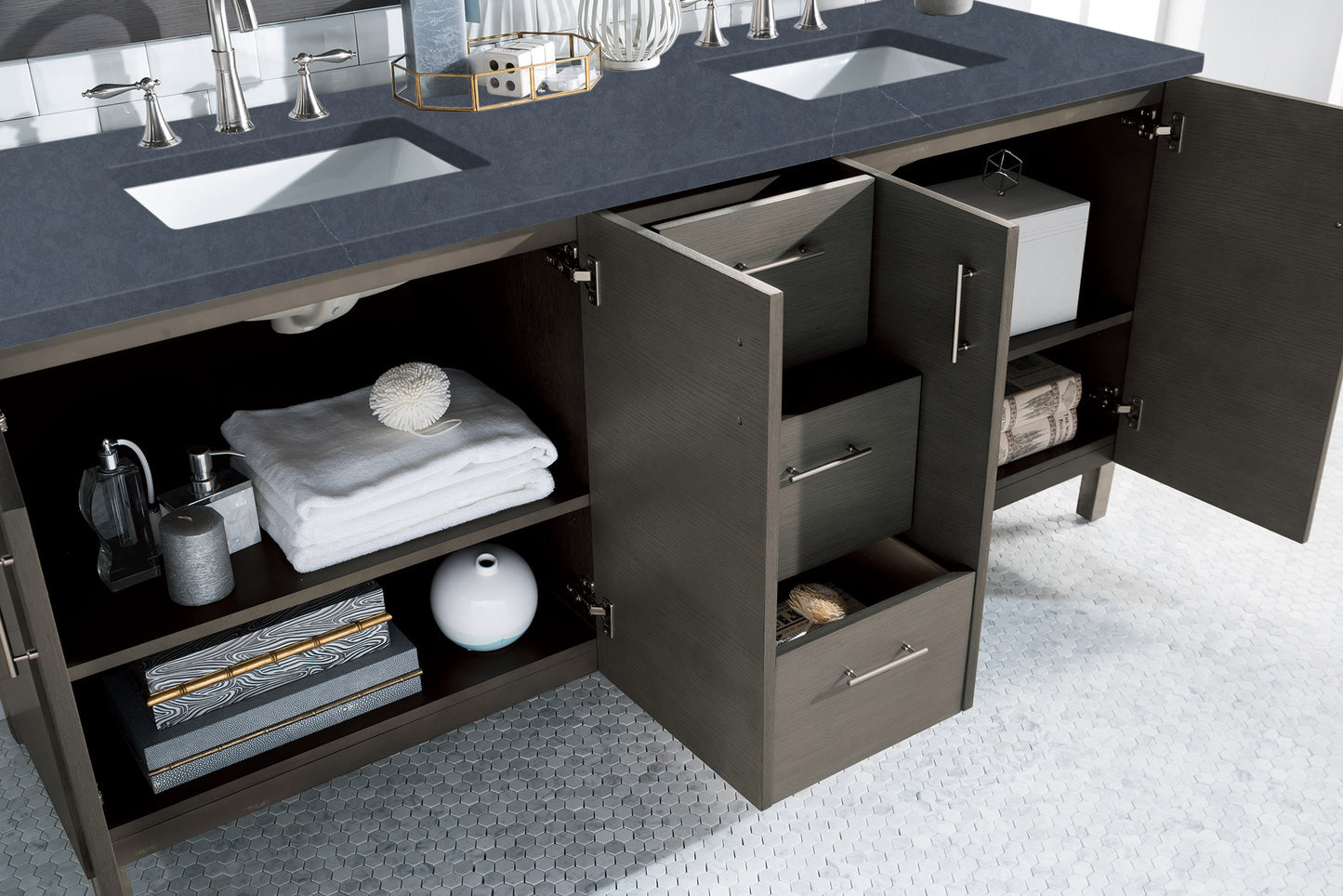 Bathroom Vanities Outlet Atlanta Renovate for LessMetropolitan 72" Double Vanity, Silver Oak, w/ 3 CM Charcoal Soapstone Quartz Top