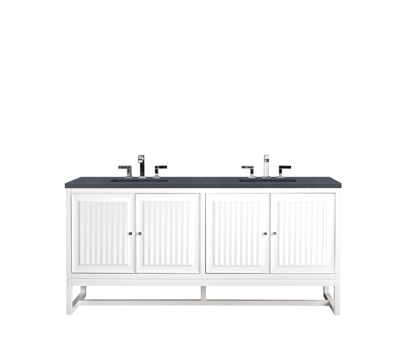 Athens 72" Double Vanity Cabinet, Glossy White, w/ 3 CM Charcoal Soapstone Quartz Top James Martin Vanities