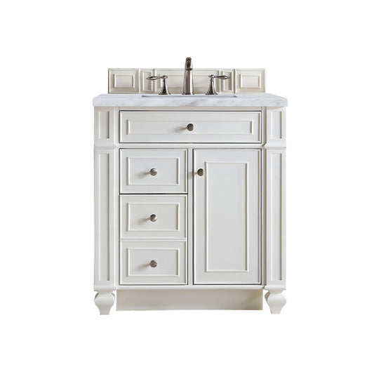 Bristol 30" Single Vanity, Bright White, w/ 3 CM Carrara Marble Top James Martin Vanities