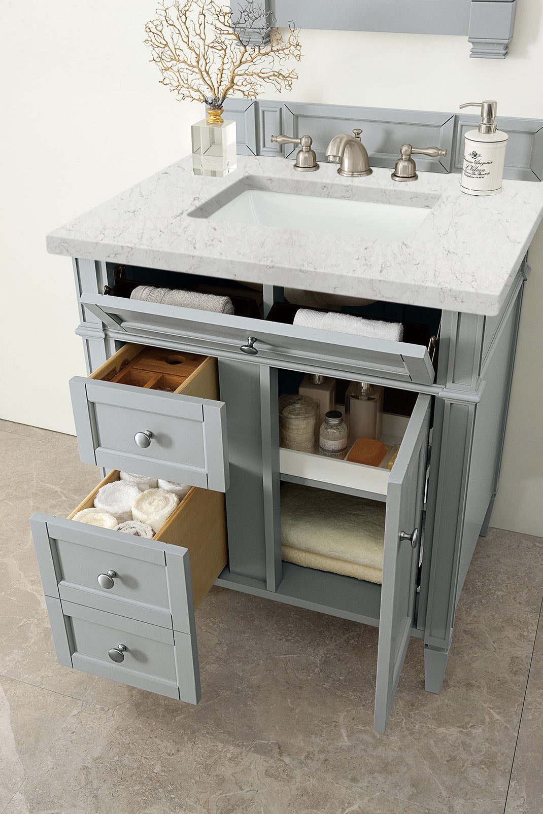 Bathroom Vanities Outlet Atlanta Renovate for LessBrittany 30" Single Vanity, Urban Gray, w/ 3 CM Eternal Jasmine Pearl Quartz Top