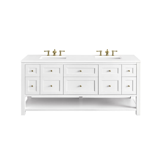 Breckenridge 72" Double Vanity, Bright White w/ 3CM White Zeus Top James Martin Vanities