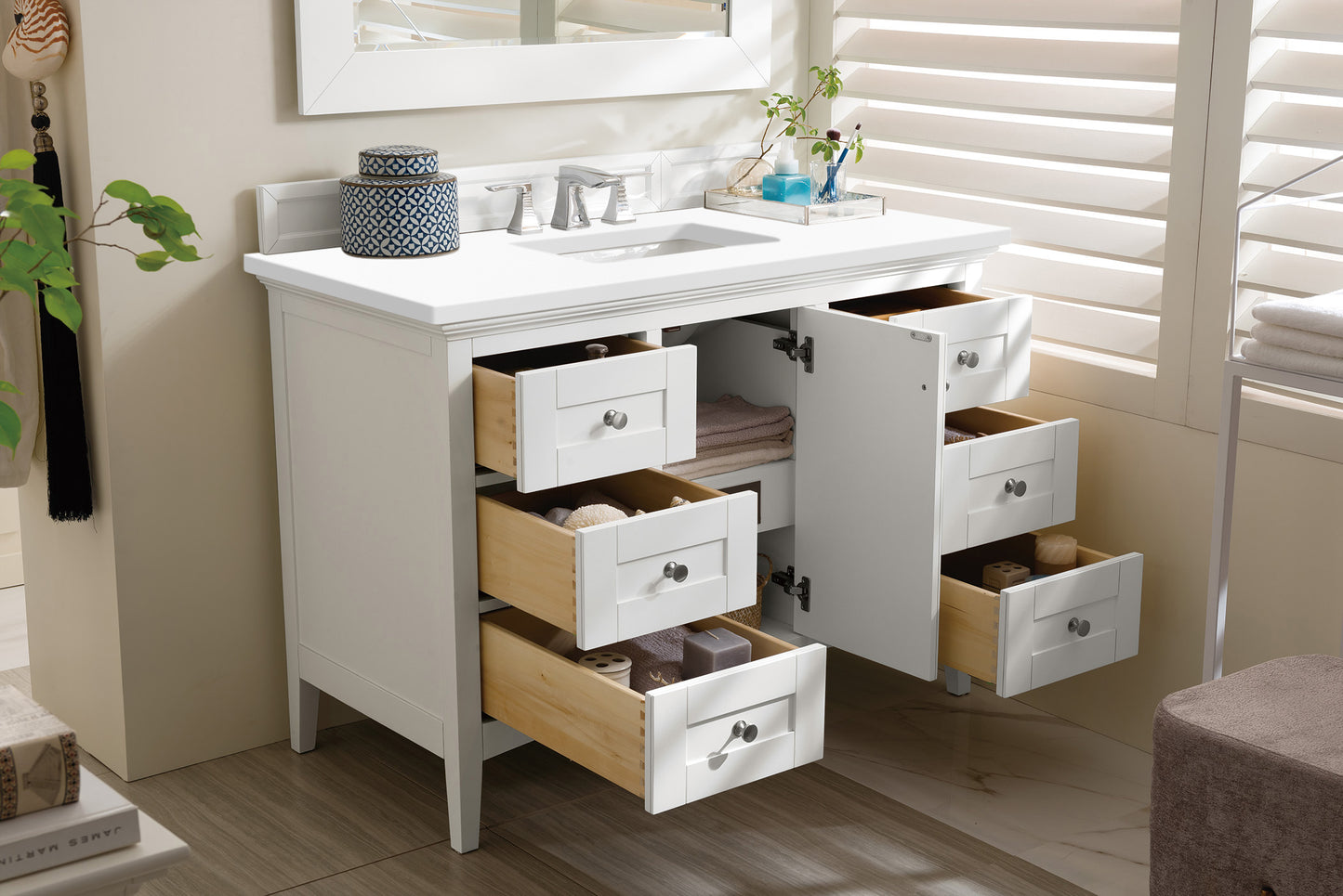 Bathroom Vanities Outlet Atlanta Renovate for LessPalisades 48" Single Vanity, Bright White, w/ 3 CM White Zeus Quartz Top