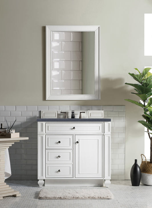 Bristol 36" Single Vanity, Bright White, w/ 3 CM Charcoal Soapstone Quartz Top James Martin Vanities