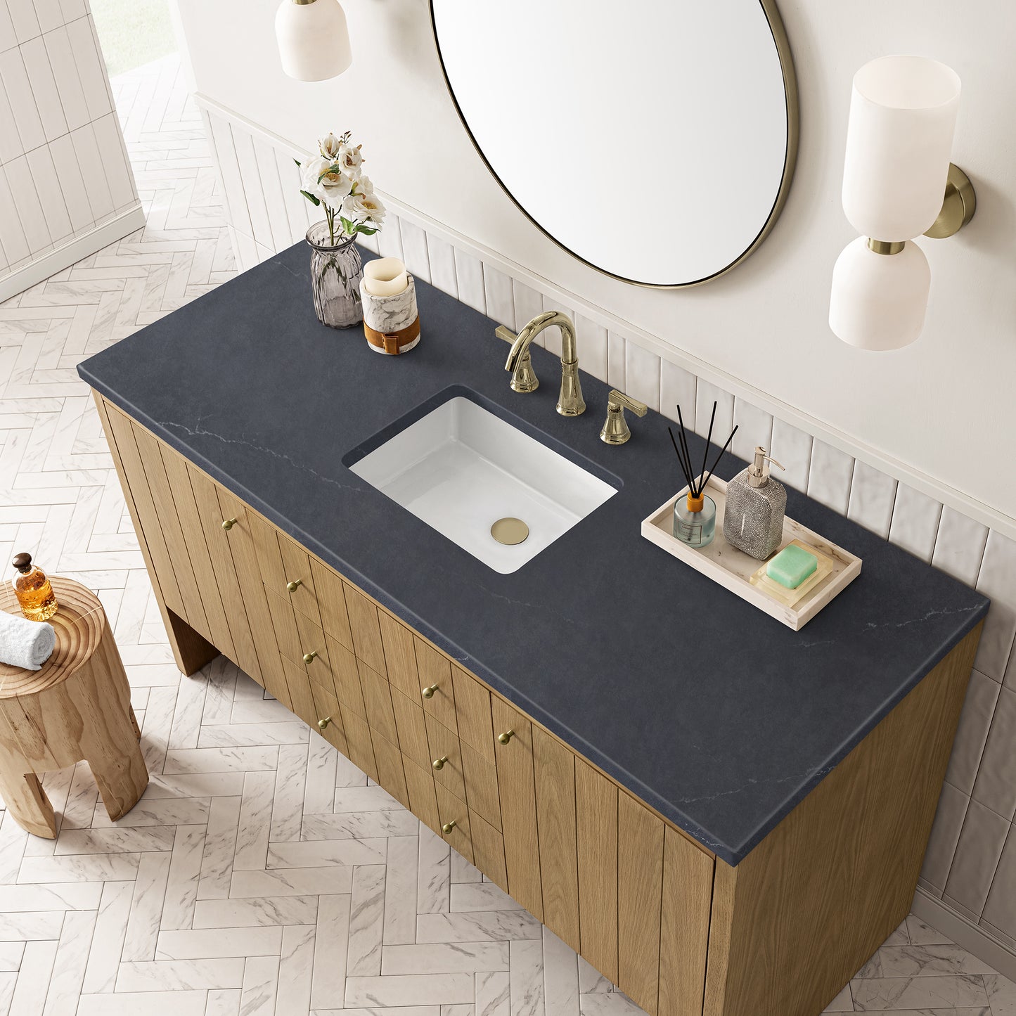 Bathroom Vanities Outlet Atlanta Renovate for LessHudson 60" Single Vanity, Light Natural Oak w/ 3CM Charcoal Soapstone Top