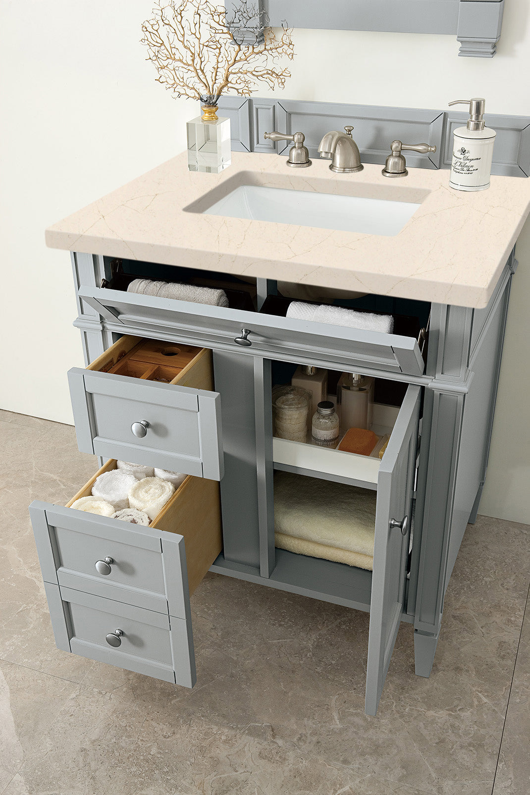 Brittany 30" Single Vanity, Urban Gray, w/ 3 CM Eternal Marfil Quartz Top James Martin Vanities