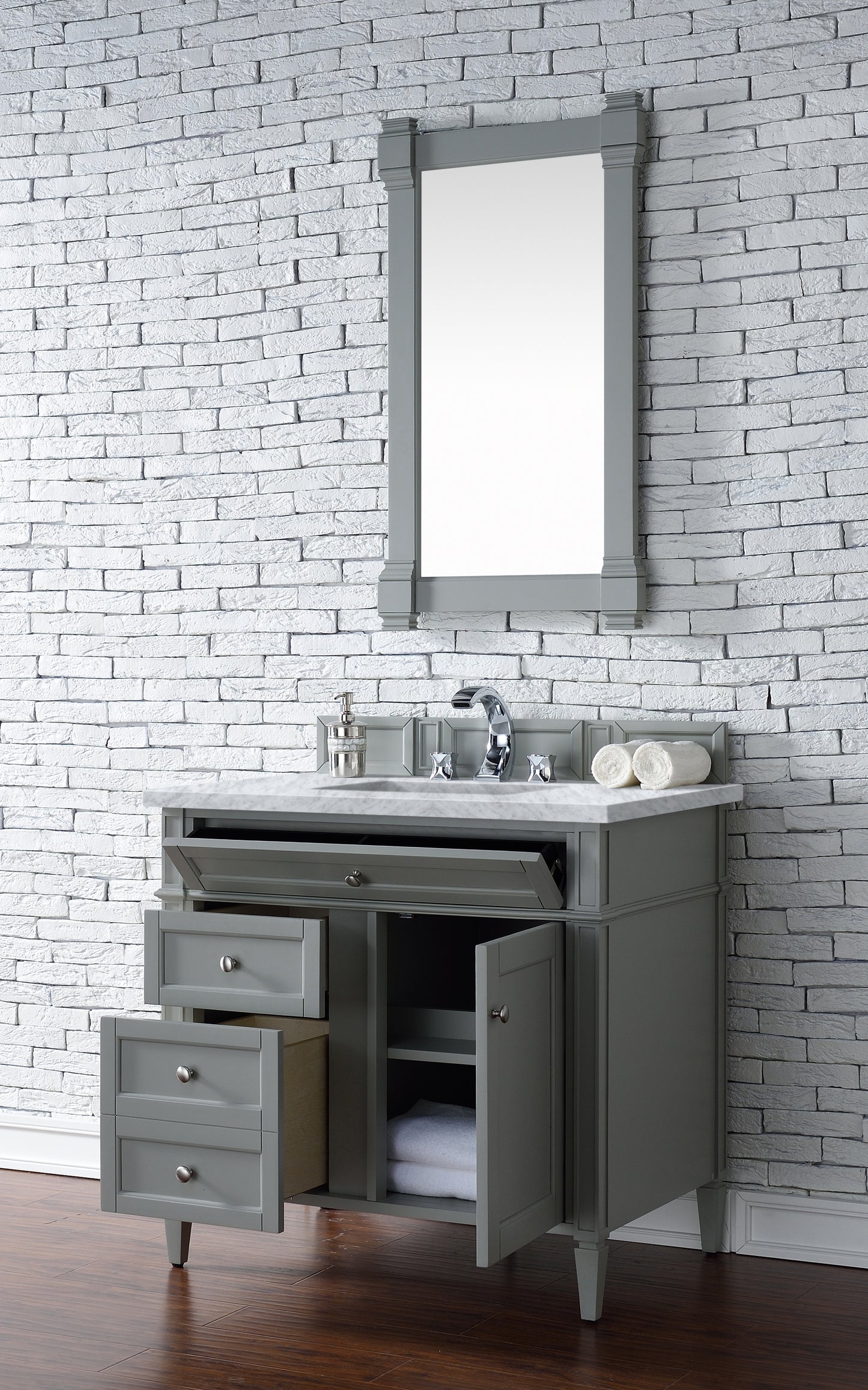 Bathroom Vanities Outlet Atlanta Renovate for LessBrittany 36" Urban Gray Single Vanity w/ 3 CM Carrara Marble Top