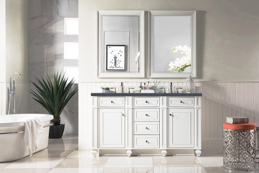 Bristol 60" Double Vanity, Bright White, w/ 3 CM Charcoal Soapstone Quartz Top James Martin Vanities