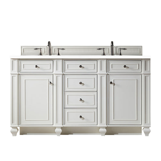 Bristol 60" Double Vanity, Bright White, w/ 3 CM White Zeus Quartz Top James Martin Vanities
