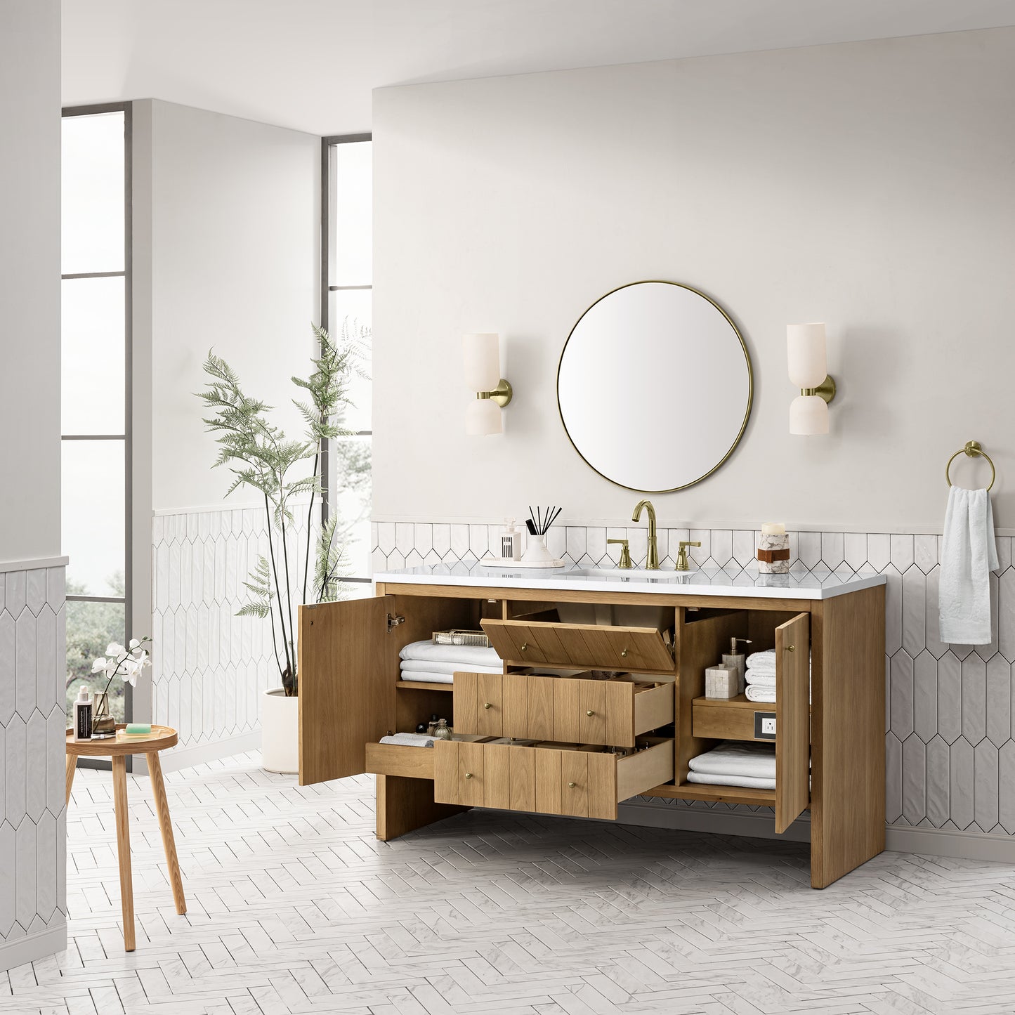 Bathroom Vanities Outlet Atlanta Renovate for LessHudson 60" Single Vanity, Light Natural Oak w/ 3CM White Zeus Top