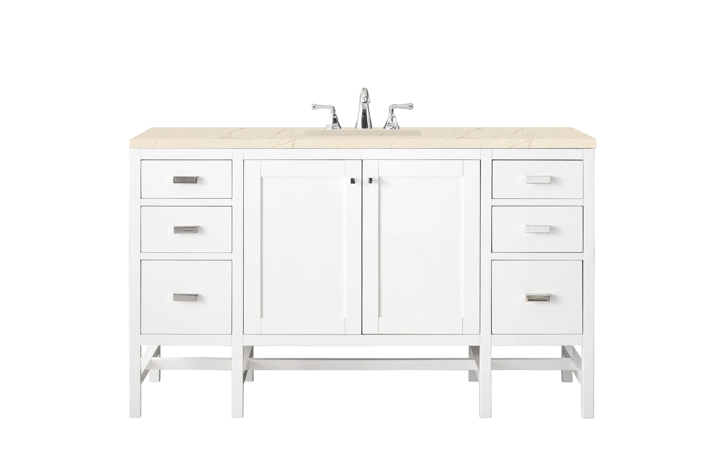 Addison 60" Single Vanity Cabinet , Glossy White, w/ 3 CM Eternal Marfil Top James Martin Vanities