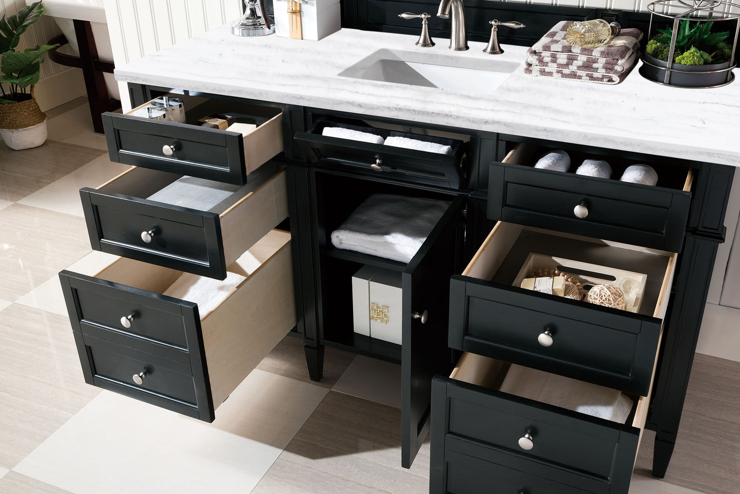 Bathroom Vanities Outlet Atlanta Renovate for LessBrittany 60" Single Vanity, Black Onyx w/ 3 CM Arctic Fall Solid Surface Top