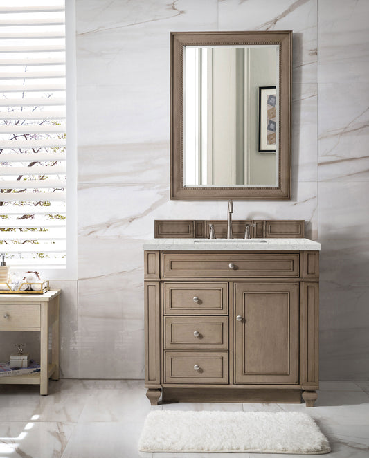 Bristol 36" Single Vanity, Whitewashed Walnut, w/ 3 CM Eternal Jasmine Pearl Quartz Top James Martin Vanities