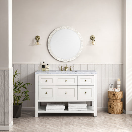 Breckenridge 48" Single Vanity, Bright White w/ 3CM Carrara Marble Top James Martin Vanities