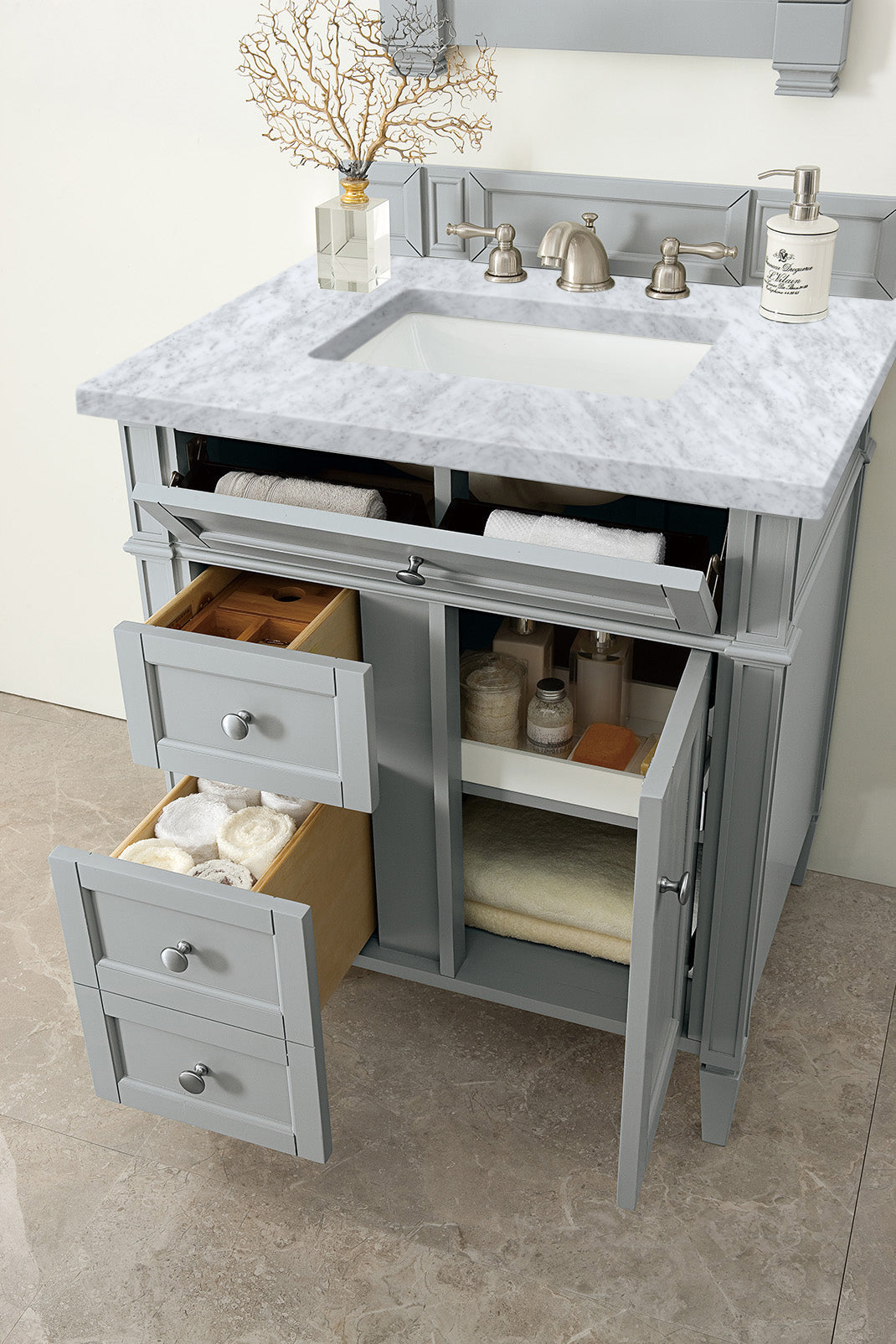 Bathroom Vanities Outlet Atlanta Renovate for LessBrittany 30" Single Vanity, Urban Gray w/ 3 CM Carrara Marble Top