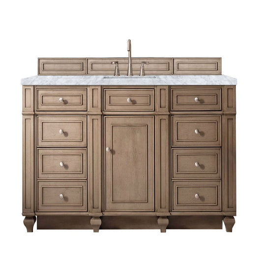 Bristol 60" Single Vanity, Whitewashed Walnut, w/ 3 CM Carrara Marble Top James Martin Vanities