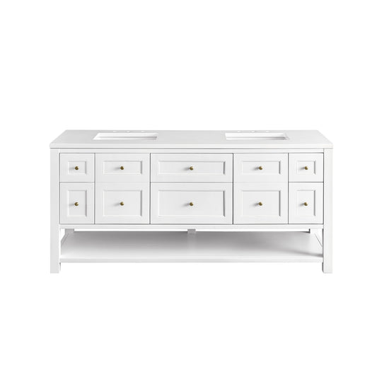 Breckenridge 72" Double Vanity, Bright White w/ 3CM White Zeus Top James Martin Vanities