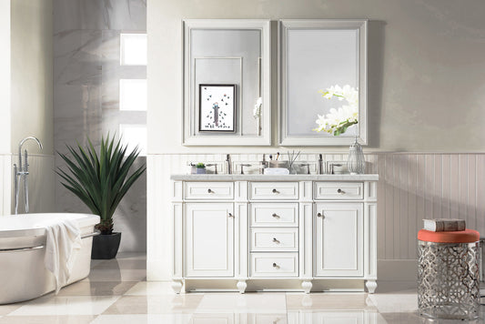 Bristol 60" Double Vanity, Bright White, w/ 3 CM Eternal Jasmine Pearl Quartz Top James Martin Vanities