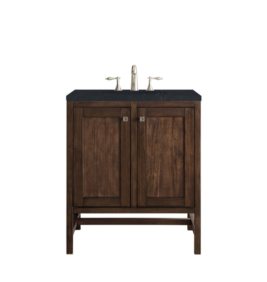 Addison 30" Single Vanity Cabinet (w/Doors), Mid Century Acacia, w/ 3 CM Charcoal Soapstone Quartz Top James Martin