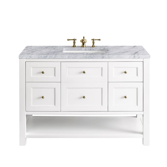 Breckenridge 48" Single Vanity, Bright White w/ 3CM Carrara Marble Top James Martin Vanities