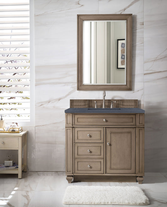 Bristol 36" Single Vanity, Whitewashed Walnut, w/ 3 CM Charcoal Soapstone Quartz Top James Martin Vanities