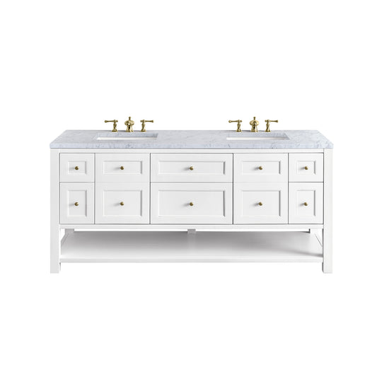 Breckenridge 72" Double Vanity, Bright White w/ 3CM Carrara Marble Top James Martin Vanities