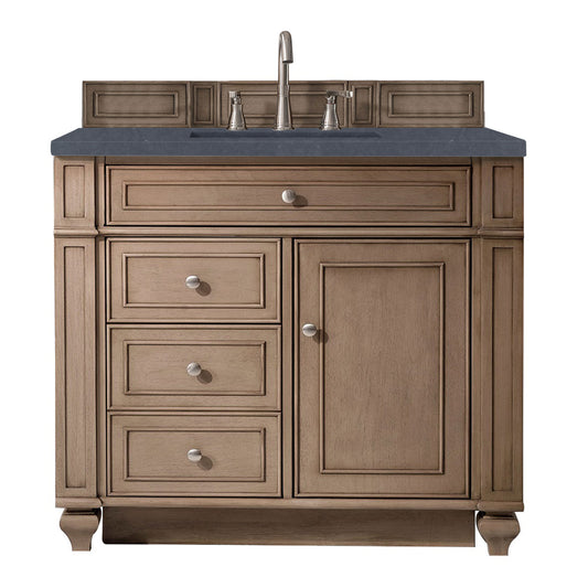 Bristol 36" Single Vanity, Whitewashed Walnut, w/ 3 CM Charcoal Soapstone Quartz Top James Martin Vanities
