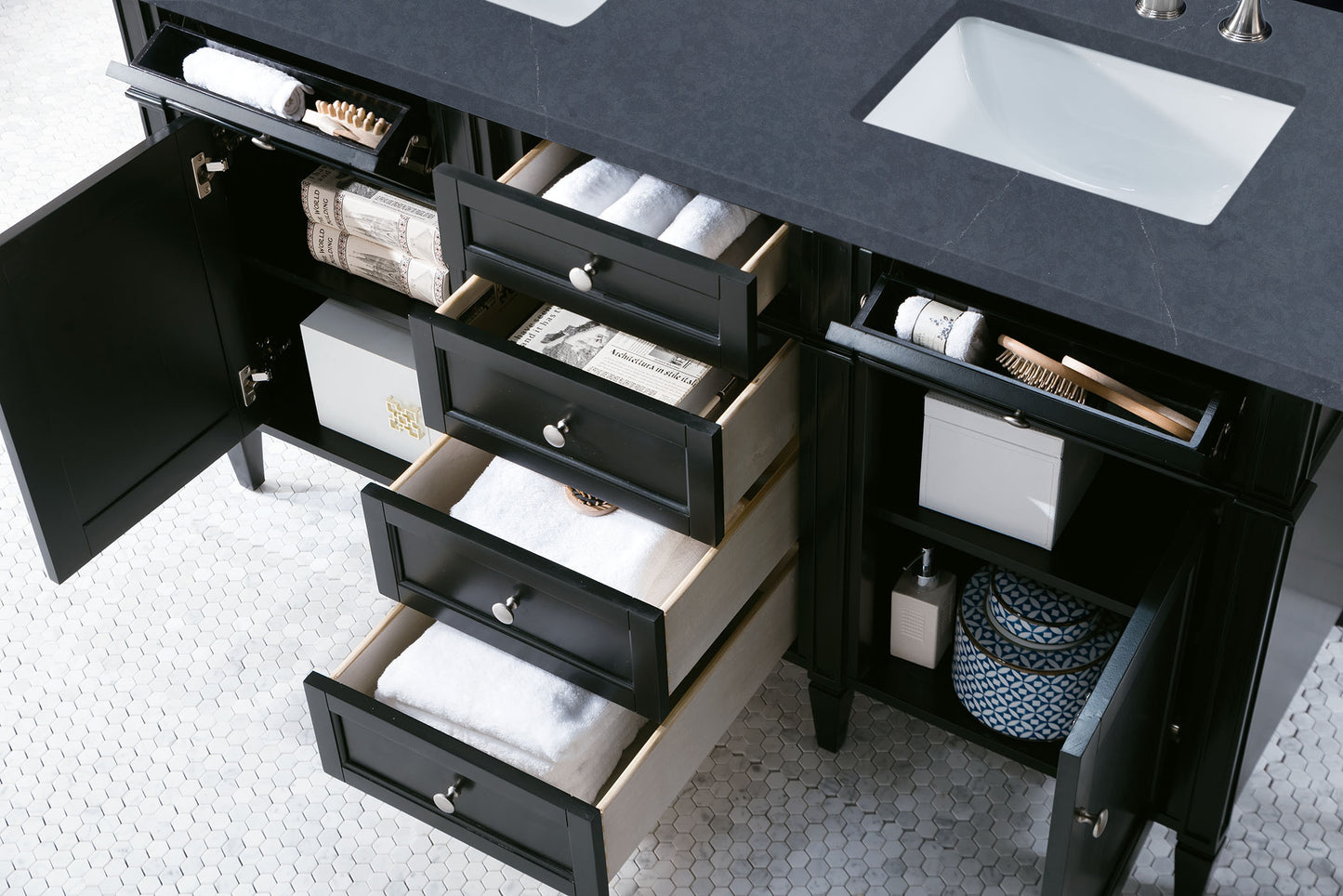 Bathroom Vanities Outlet Atlanta Renovate for LessBrittany 60" Black Onyx Double Vanity w/ 3 CM Charcoal Soapstone Quartz Top