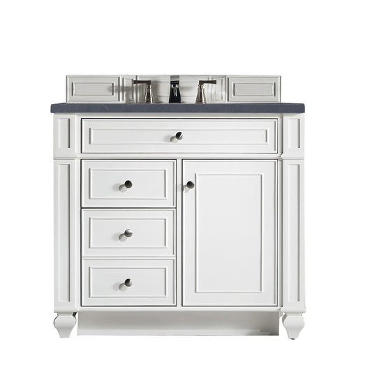Bristol 36" Single Vanity, Bright White, w/ 3 CM Charcoal Soapstone Quartz Top James Martin Vanities