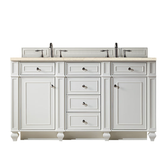 Bristol 60" Double Vanity, Bright White, w/ 3 CM Eternal Marfil Quartz Top James Martin Vanities