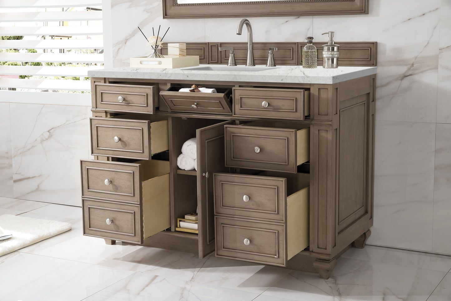 Bathroom Vanities Outlet Atlanta Renovate for LessBristol 48" Single Vanity, Whitewashed Walnut, w/ 3 CM Eternal Jasmine Pearl Quartz Top