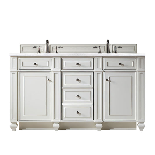 Bristol 60" Double Vanity, Bright White, w/ 3 CM Arctic Fall Solid Surface Top James Martin Vanities