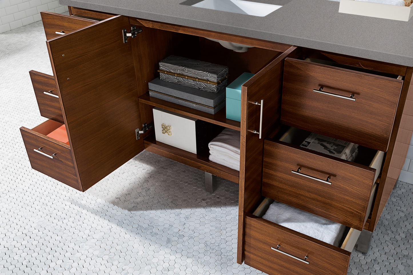 Bathroom Vanities Outlet Atlanta Renovate for LessMetropolitan 60" Single Vanity, American Walnut, w/ 3 CM Grey Expo Quartz Top