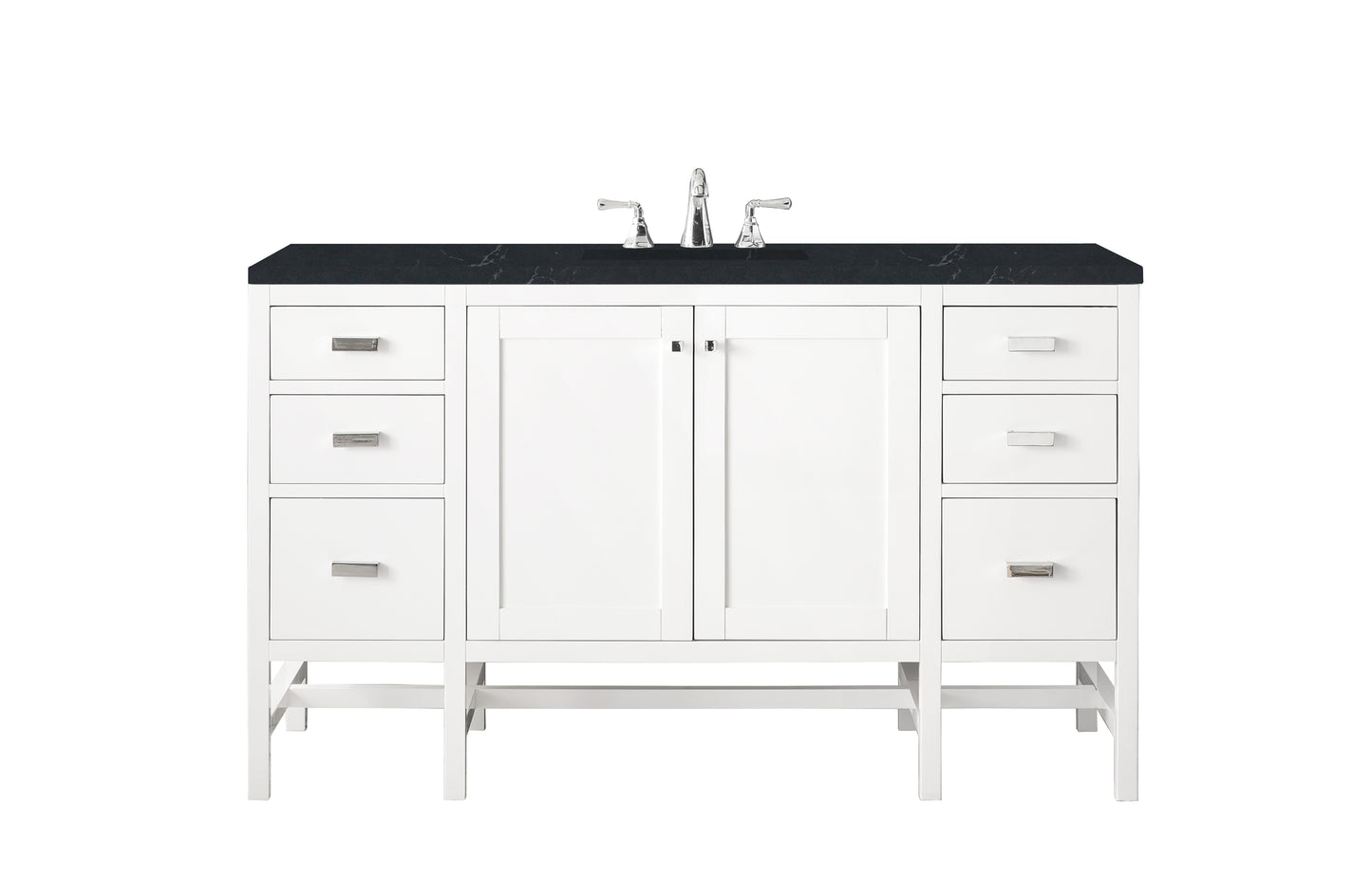 Addison 60" Single Vanity Cabinet , Glossy White, w/ 3 CM Charcoal Soapstone Quartz Top James Martin Vanities