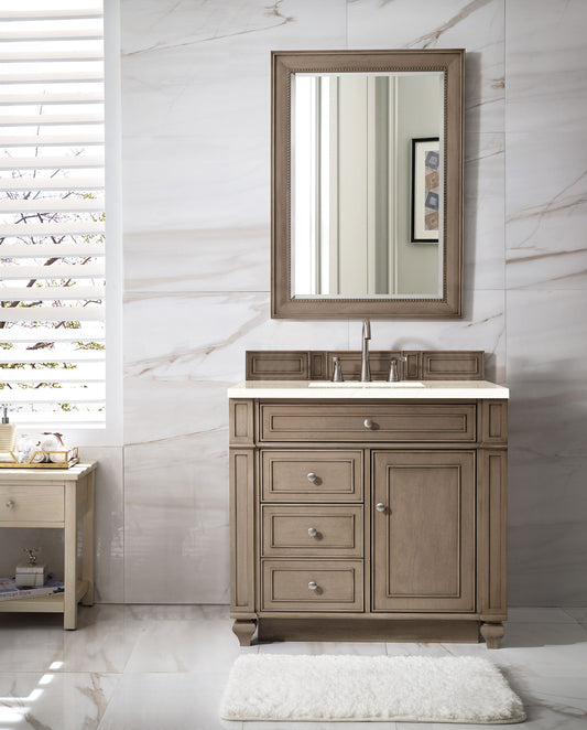 Bristol 36" Single Vanity, Whitewashed Walnut, w/ 3 CM Eternal Marfil Quartz Top James Martin Vanities