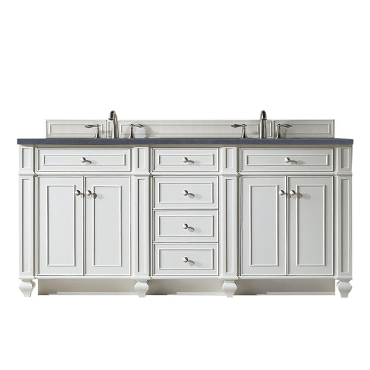 Bristol 72" Double Vanity, Bright White, w/ 3 CM Charcoal Soapstone Quartz Top James Martin Vanities