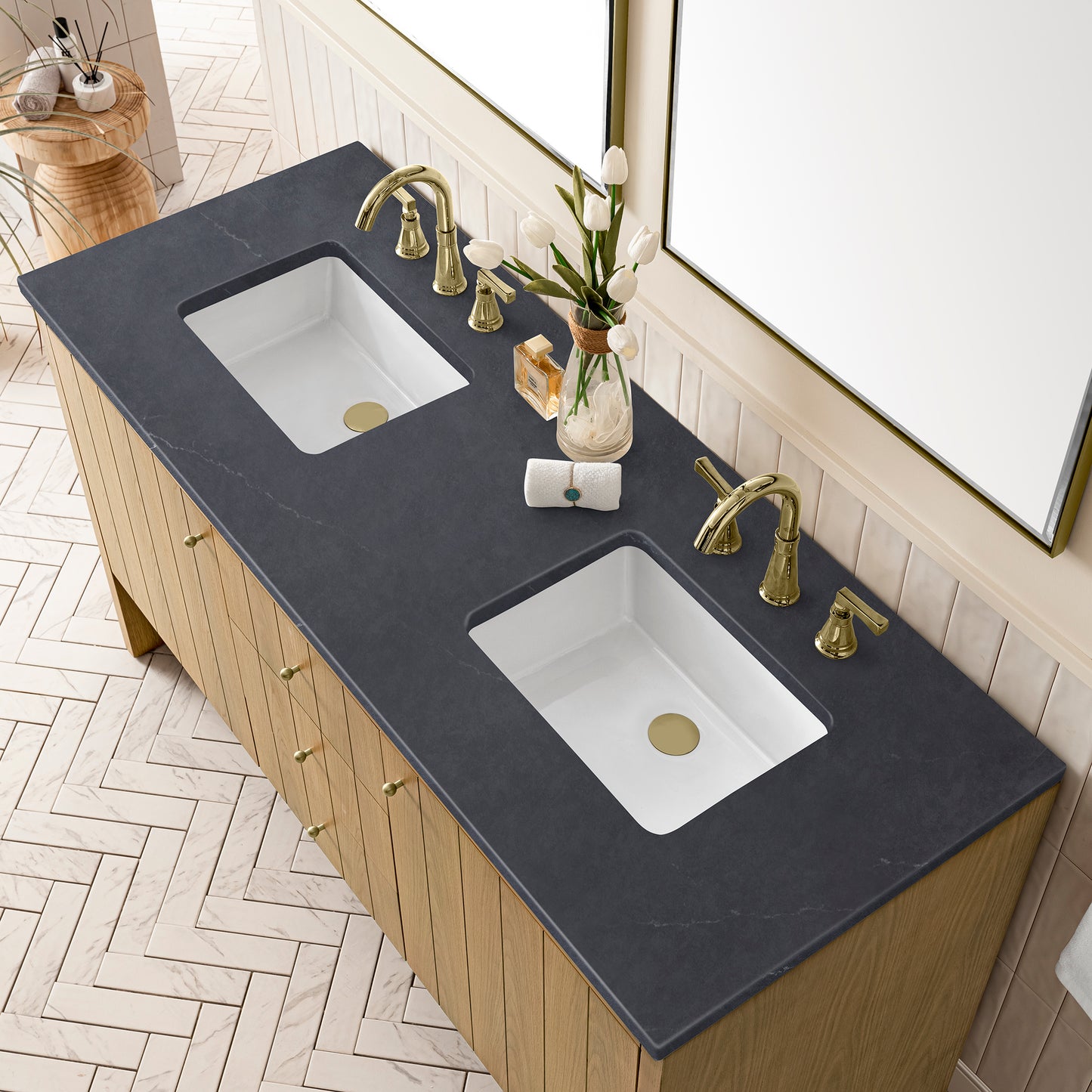 Bathroom Vanities Outlet Atlanta Renovate for LessHudson 60" Double Vanity, Light Natural Oak w/ 3CM Charcoal Soapstone Top