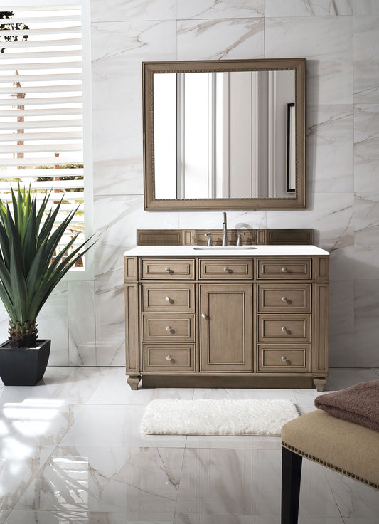 Bristol 48" Single Vanity, Whitewashed Walnut, w/ 3 CM White Zeus Quartz Top James Martin Vanities