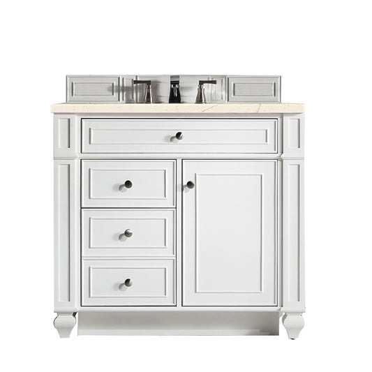 Bristol 36" Single Vanity, Bright White, w/ 3 CM Eternal Marfil Quartz Top James Martin Vanities