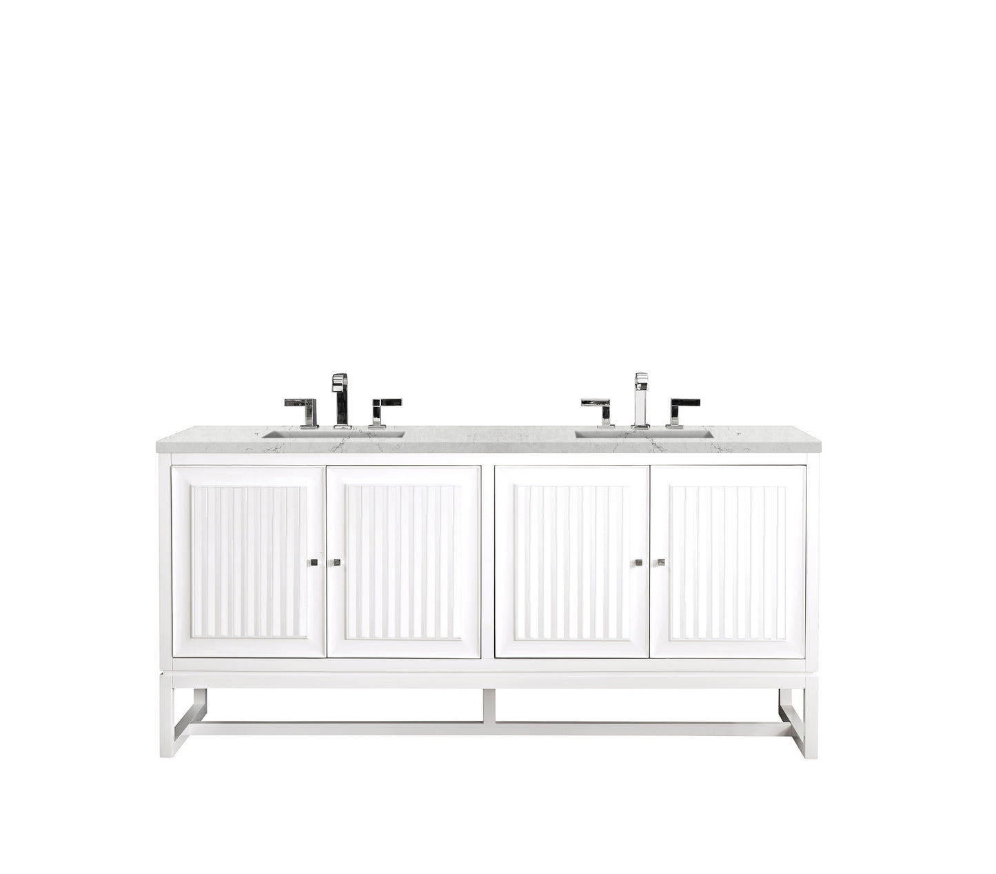 Athens 72" Double Vanity Cabinet, Glossy White, w/ 3 CM Eternal Jasmine Pearl Quartz Top James Martin Vanities